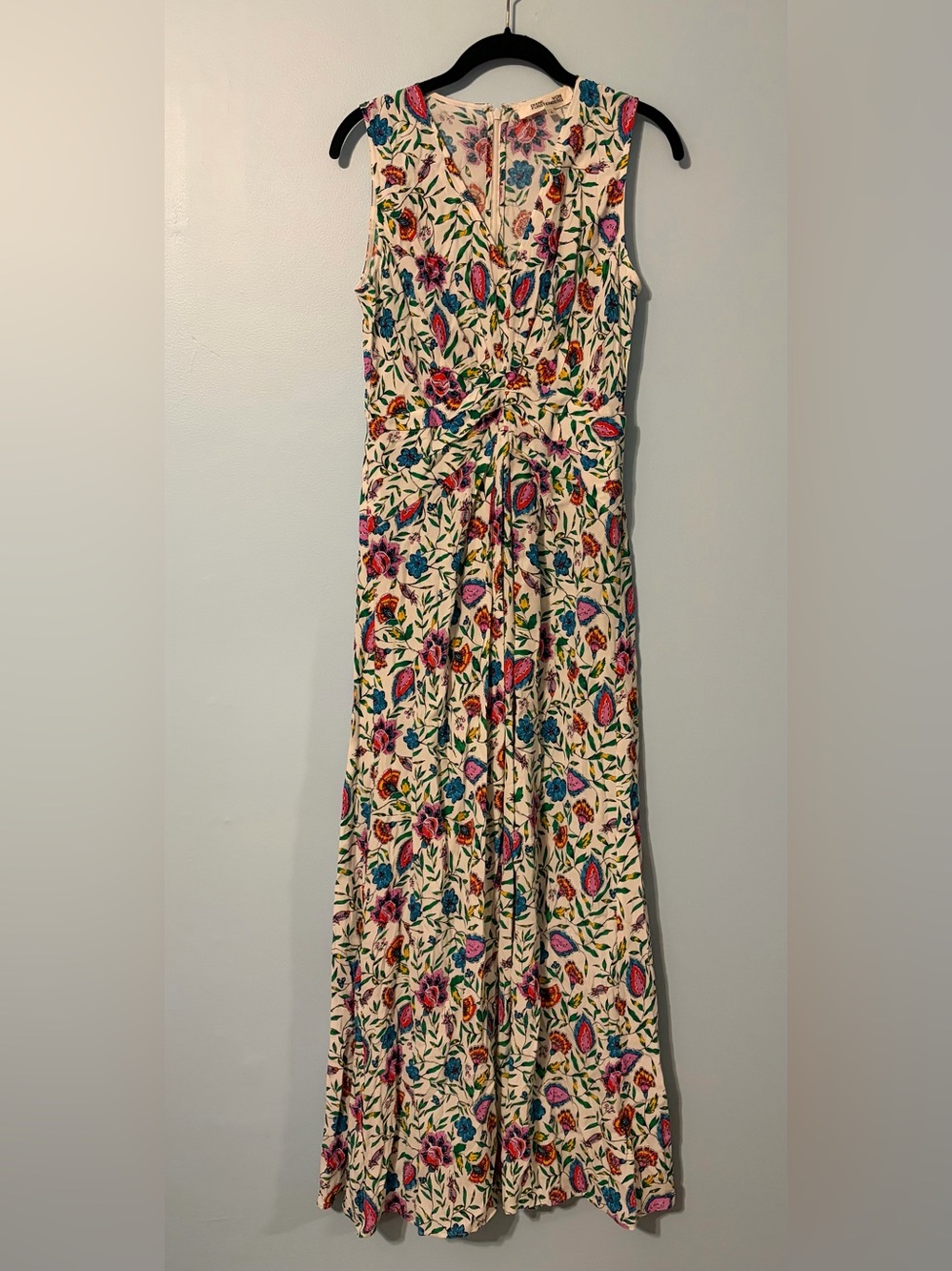 Diane Von Furstenberg Ace Dress White Floral Maxi Dress with Front Detail